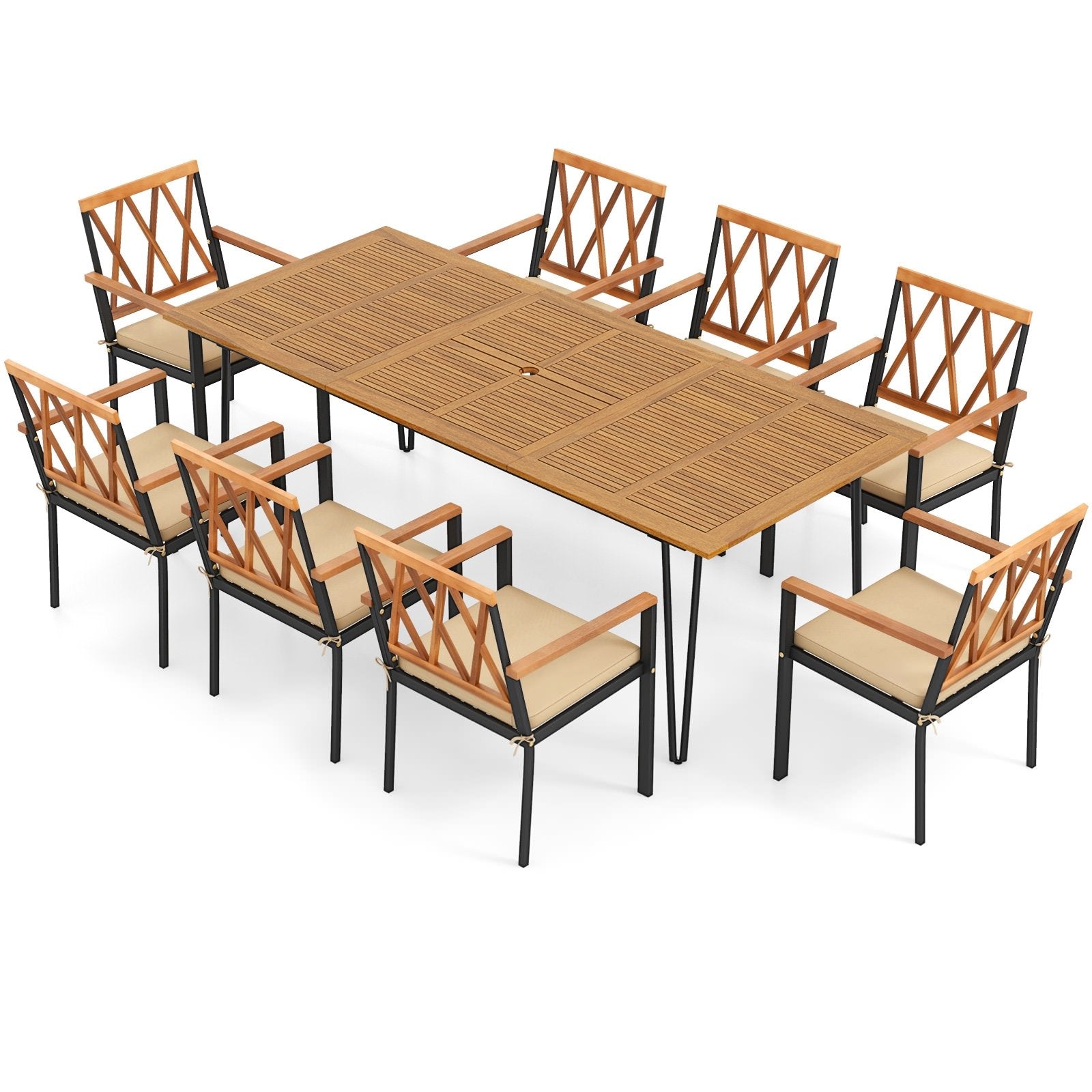 Acacia Wood Outdoor Furniture Set 9 Pieces Patio Dining Set with 8 Chairs, Natural Patio Dining Sets Natural  at Gallery Canada