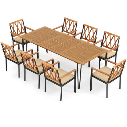 Acacia Wood Outdoor Furniture Set 9 Pieces Patio Dining Set with 8 Chairs, Natural Patio Dining Sets Natural  at Gallery Canada