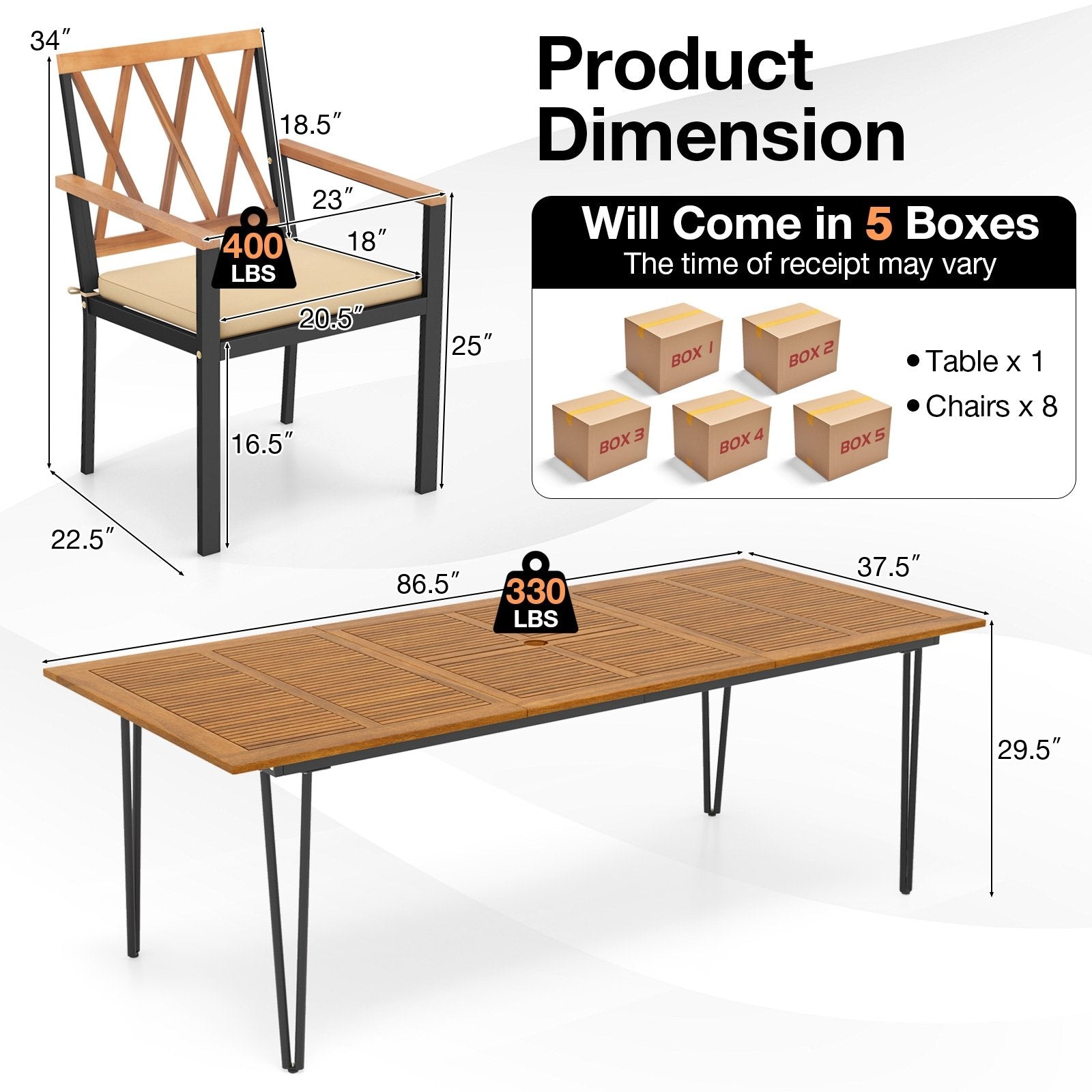 Acacia Wood Outdoor Furniture Set 9 Pieces Patio Dining Set with 8 Chairs, Natural Patio Dining Sets   at Gallery Canada