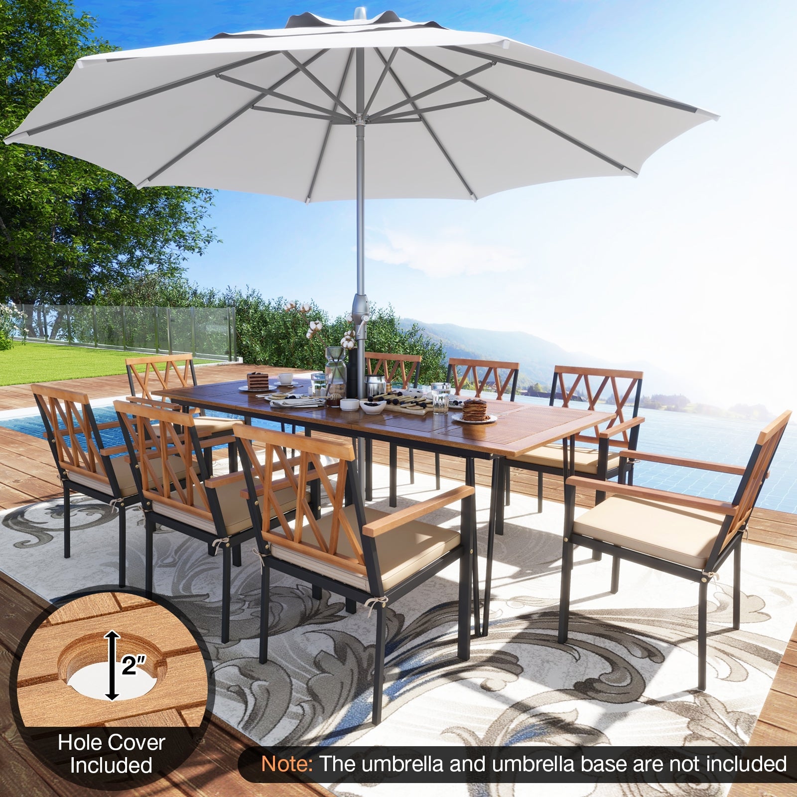 Acacia Wood Outdoor Furniture Set 9 Pieces Patio Dining Set with 8 Chairs, Natural Patio Dining Sets   at Gallery Canada