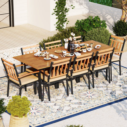 9 Pieces Patio Dining Outdoor Furniture Set with 8 Chairs and Umbrella Hole, Natural Patio Dining Sets   at Gallery Canada