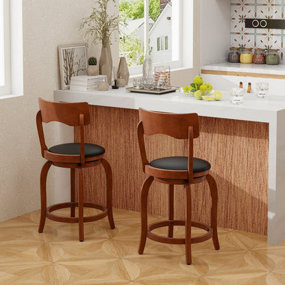 Swivel Bar Stools Set of 2 with Rubber Wood Frame and Upholstered Seat-24 Inch, Black & Brown Bar Stools   at Gallery Canada