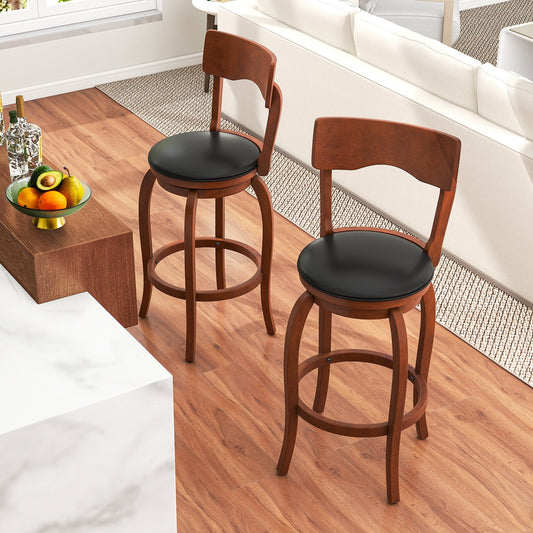 Swivel Bar Stools Set of 2 with Rubber Wood Frame and Upholstered Seat-29 Inch, Black & Brown Bar Stools Set of 2, 29 Inch - Black & Brown  at Gallery Canada