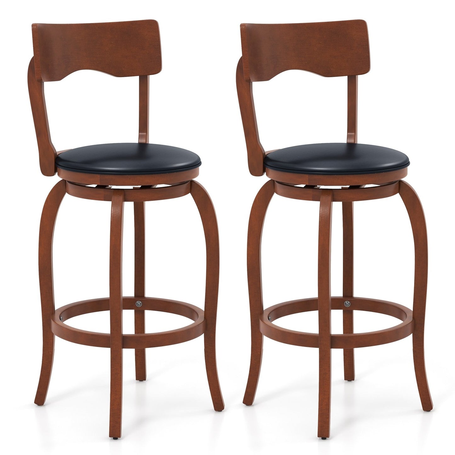 Swivel Bar Stools Set of 2 with Rubber Wood Frame and Upholstered Seat-29 Inch, Black & Brown Bar Stools Set of 2, 29 Inch - Black & Brown  at Gallery Canada