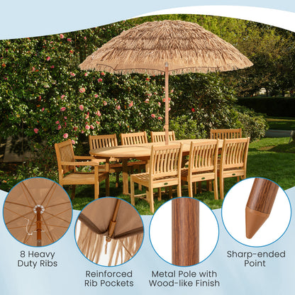 6.5 Feet Thatched Tiki Umbrella with Foldable Stand Push Button Tilt, Natural Outdoor Umbrellas   at Gallery Canada