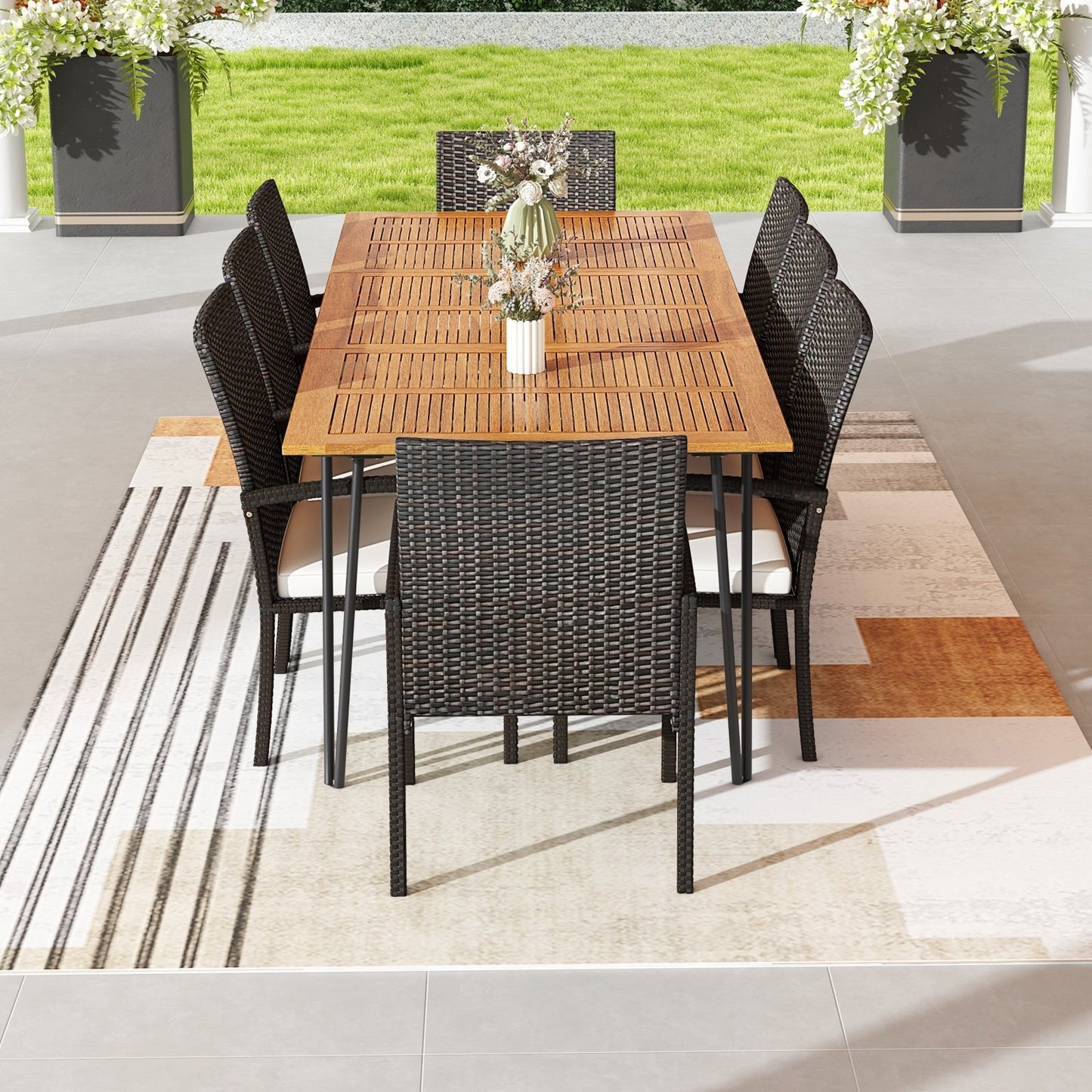 9 Pieces Outdoor Patio Dining Set with Soft Cushions and Acacia Wood Square Table Patio Dining Sets   at Gallery Canada