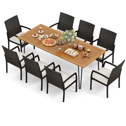 9 Pieces Outdoor Patio Dining Set with Soft Cushions and Acacia Wood Square Table Patio Dining Sets   at Gallery Canada