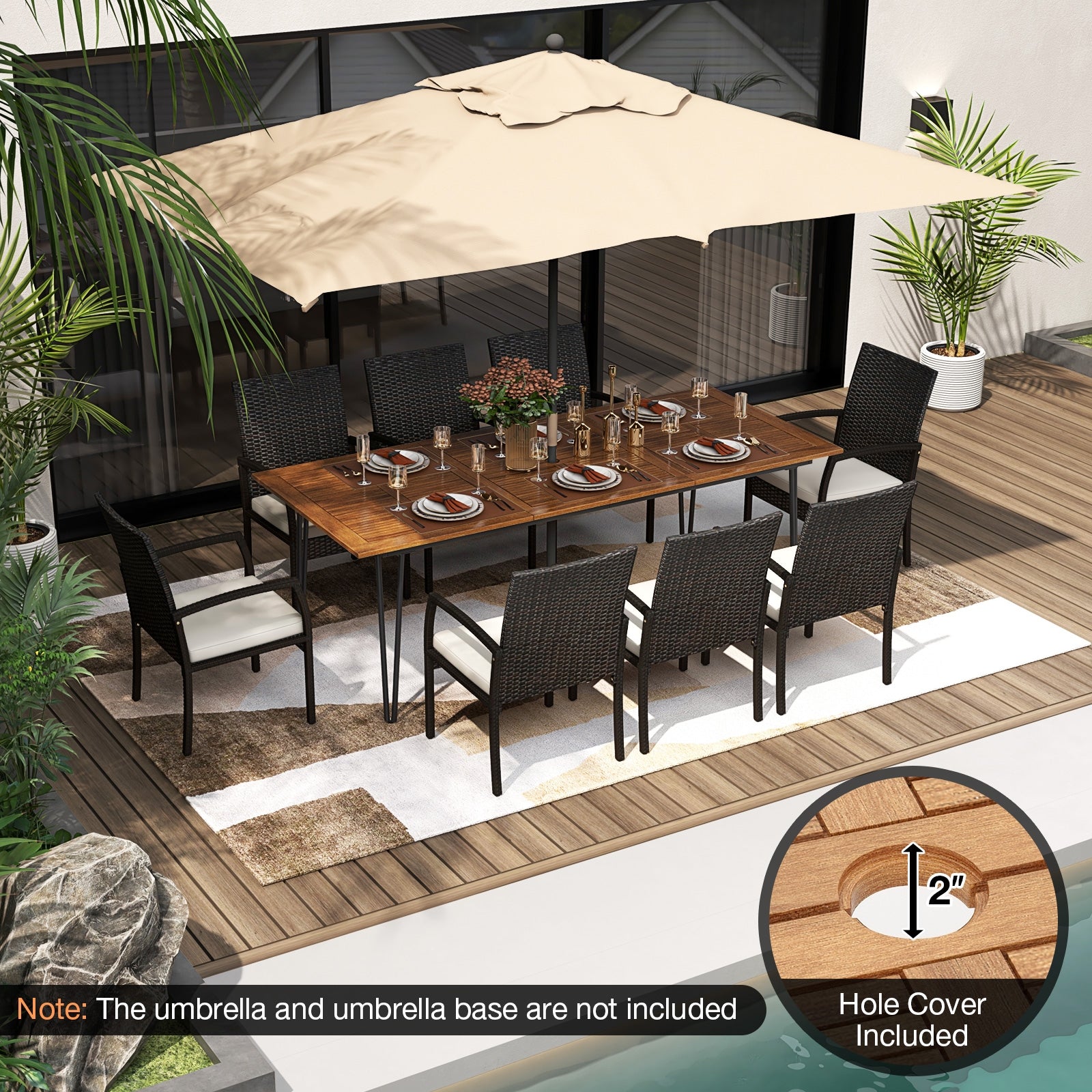 9 Pieces Outdoor Patio Dining Set with Soft Cushions and Acacia Wood Square Table Patio Dining Sets   at Gallery Canada