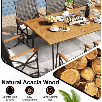 Wicker Patio Furniture Set of 8 Armchairs with Soft Cushions and Acacia Wood Square Table Patio Dining Sets   at Gallery Canada