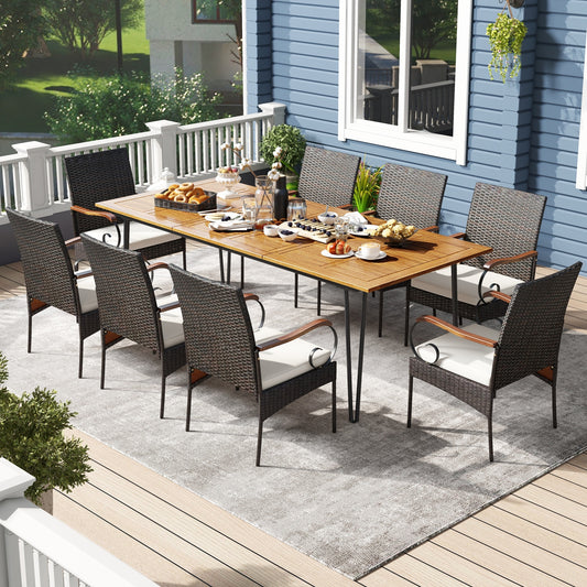 9 Pieces Outdoor Patio Dining Set with Soft Cushions and Umbrella Hole Patio Dining Sets Options  at Gallery Canada