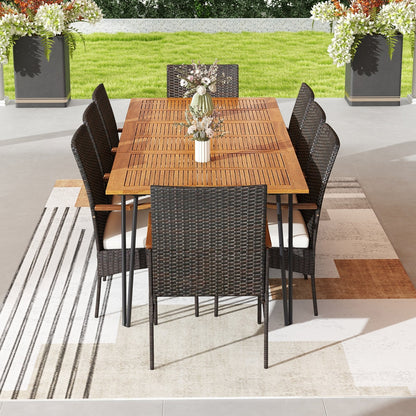 9 Pieces Outdoor Patio Dining Set with Soft Cushions and Umbrella Hole Patio Dining Sets   at Gallery Canada