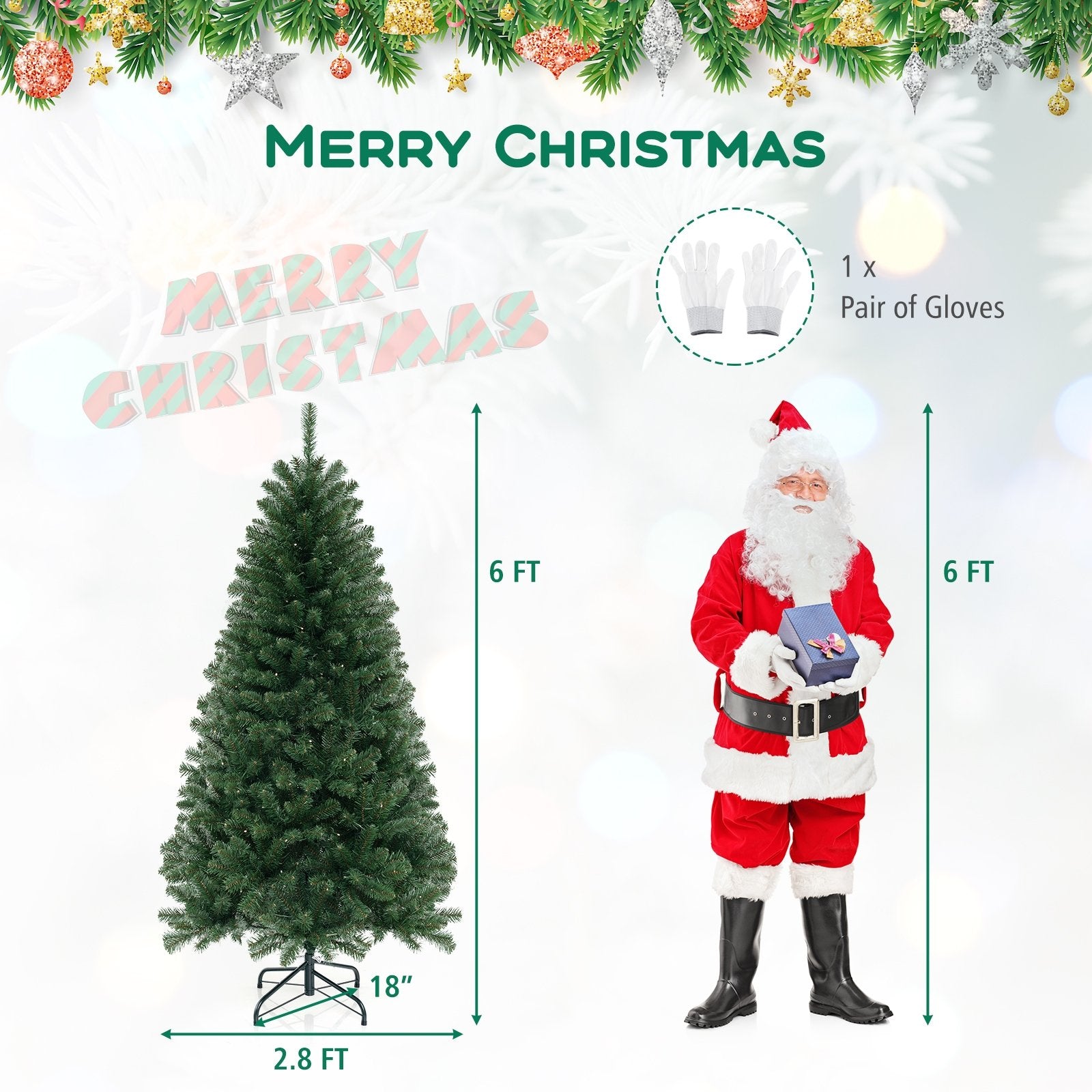 6/7/8 FT Artificial Christmas Tree with 568/830/1182 Branch Tips and 200/250/400 Warm White LED Lights-M, Green Christmas Tree   at Gallery Canada