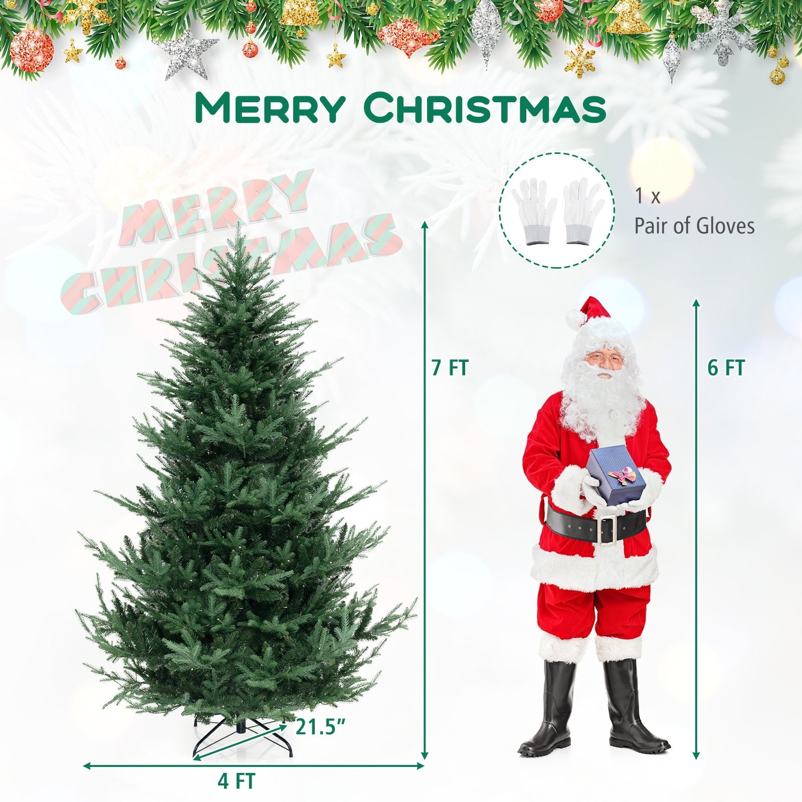 6/7/8 FT Artificial Christmas Tree with 568/830/1182 Branch Tips and 200/250/400 Warm White LED Lights-L, Green Christmas Tree   at Gallery Canada