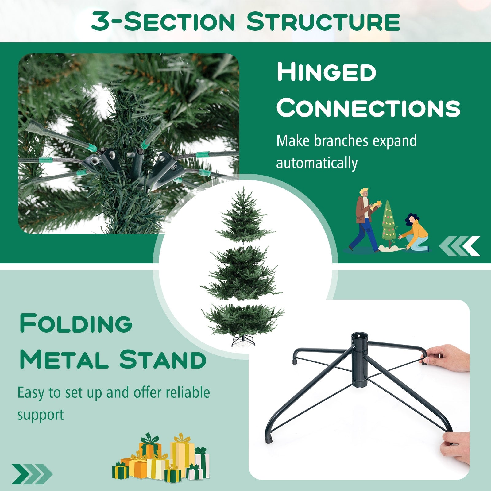 6/7/8 FT Artificial Christmas Tree with 568/830/1182 Branch Tips and 200/250/400 Warm White LED Lights-L, Green Christmas Tree   at Gallery Canada