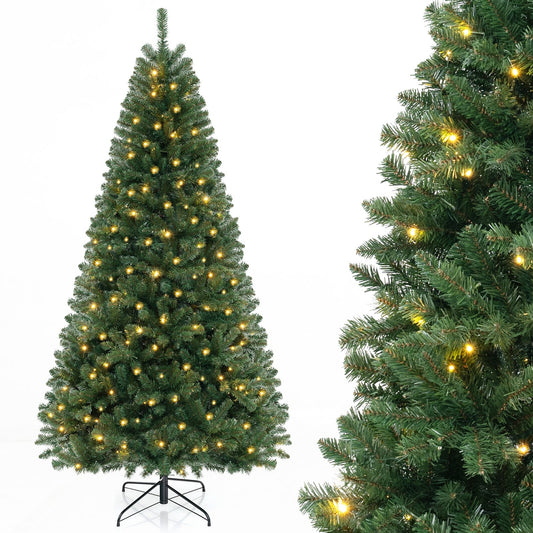 6/7/8 FT Artificial Christmas Tree with 568/830/1182 Branch Tips and 200/250/400 Warm White LED Lights-XL, Green Christmas Tree XL - Green  at Gallery Canada