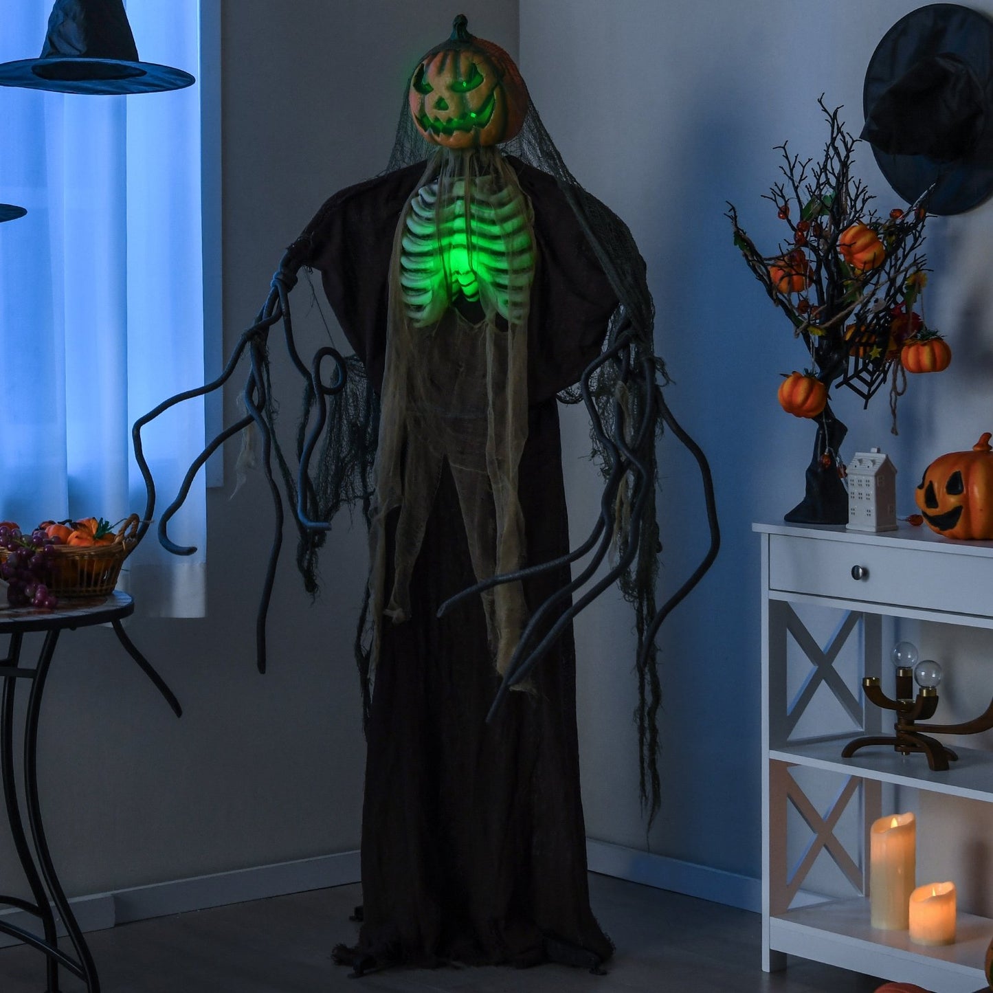 6 Feet Halloween Animatronics Light Up Talking Ghost Pumpkin with Glowing Ribs and Moving Head, Multicolor Halloween   at Gallery Canada