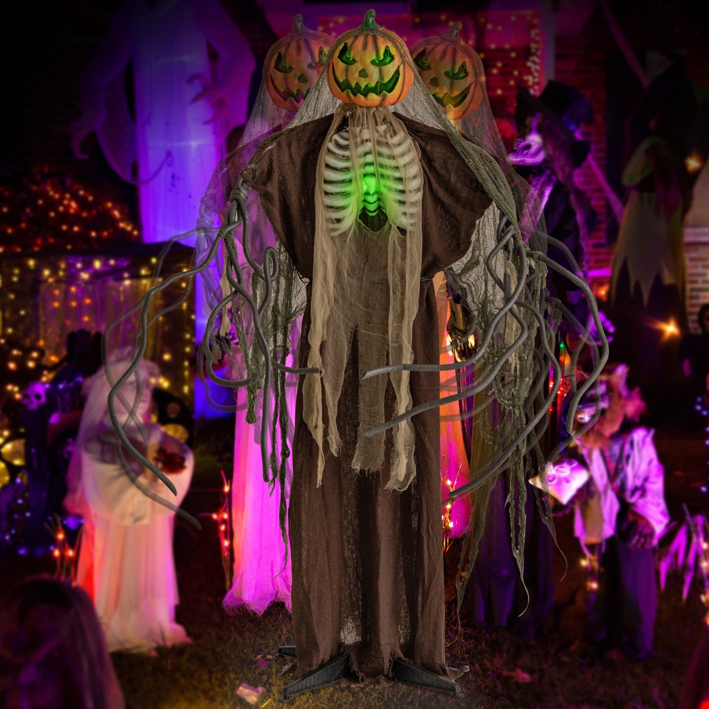 6 Feet Halloween Animatronics Light Up Talking Ghost Pumpkin with Glowing Ribs and Moving Head, Multicolor Halloween   at Gallery Canada