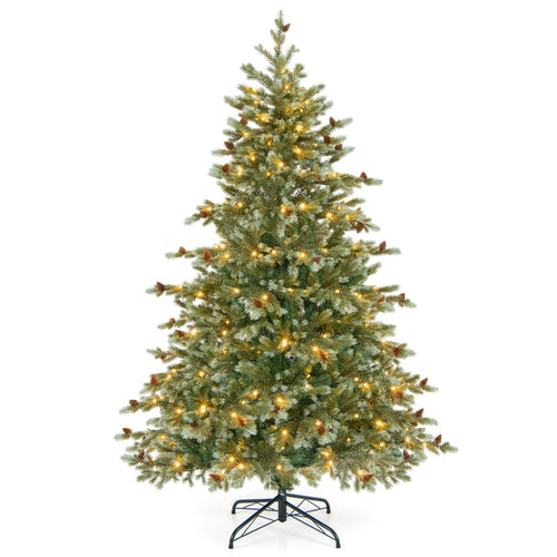 6/7/8 Feet Christmas Tree with Warm White LED Lights and Pine Cones-6 ft, Green