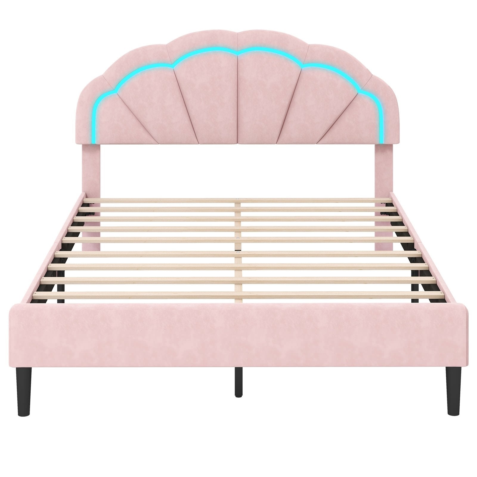 Upholstered LED Bed Frame with Adjustable Flower Headboard and Metal Support Feet Pink-Queen Size Beds & Bed Frames Options  at Gallery Canada