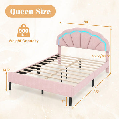 Upholstered LED Bed Frame with Adjustable Flower Headboard and Metal Support Feet Pink-Queen Size Beds & Bed Frames   at Gallery Canada