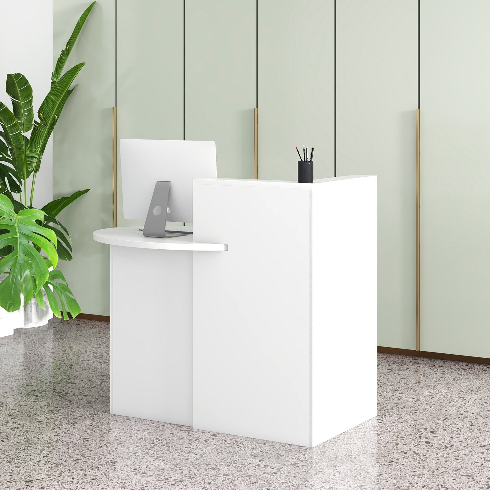 Reception Office Desk with Open Shelf and Lockable Drawer, White Corner Desks   at Gallery Canada