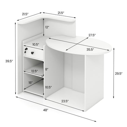 Reception Office Desk with Open Shelf and Lockable Drawer, White Corner Desks   at Gallery Canada