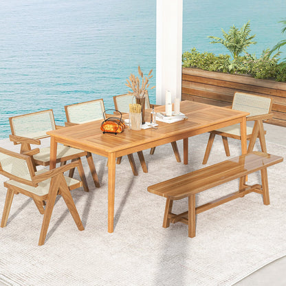 8-Person Outdoor Acacia Wood Dining Rectangular Bistro Table with Umbrella Hole, Natural Patio Dining Tables   at Gallery Canada