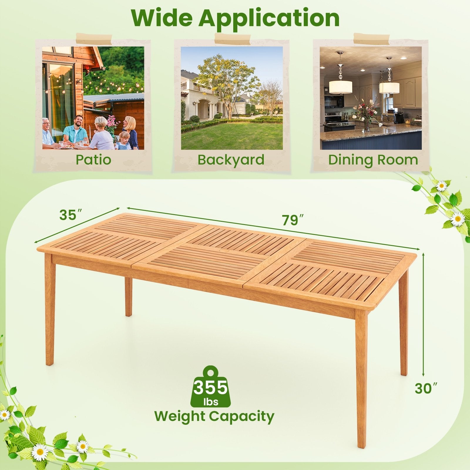 8-Person Outdoor Acacia Wood Dining Rectangular Bistro Table with Umbrella Hole, Natural Patio Dining Tables   at Gallery Canada