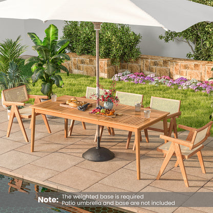 8-Person Outdoor Acacia Wood Dining Rectangular Bistro Table with Umbrella Hole, Natural Patio Dining Tables   at Gallery Canada