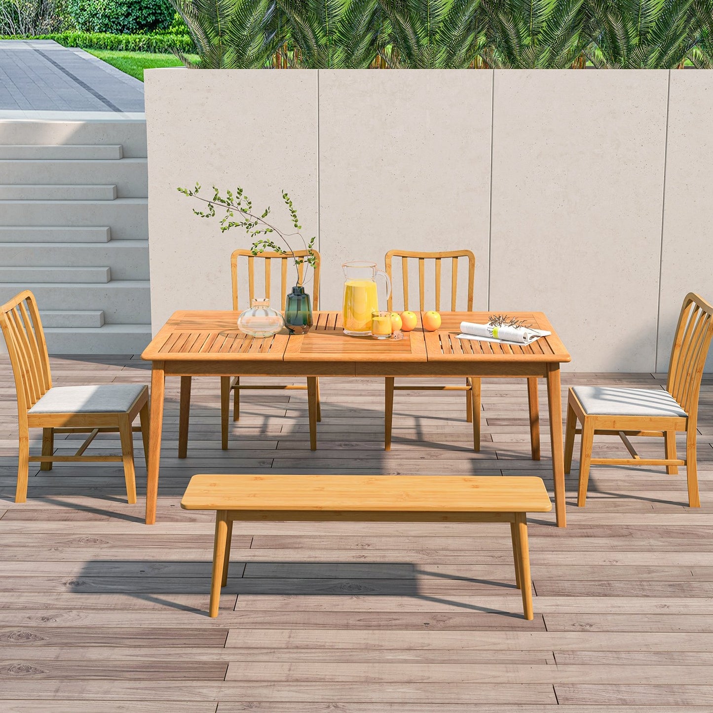 6-Person Outdoor Acacia Wood Rectangular Bistro Dining Table, Natural Patio Dining Tables   at Gallery Canada