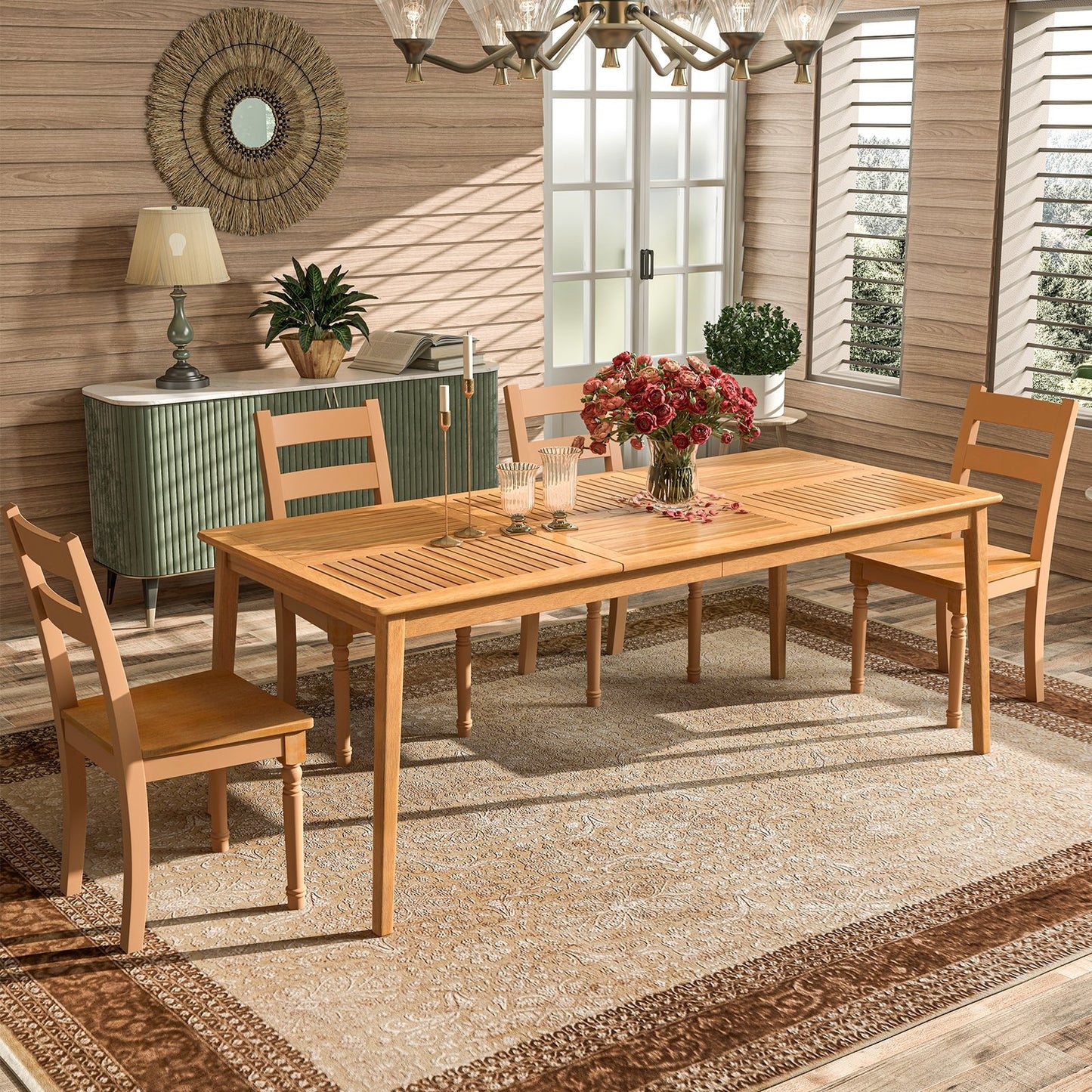 6-Person Outdoor Acacia Wood Rectangular Bistro Dining Table, Natural Patio Dining Tables   at Gallery Canada