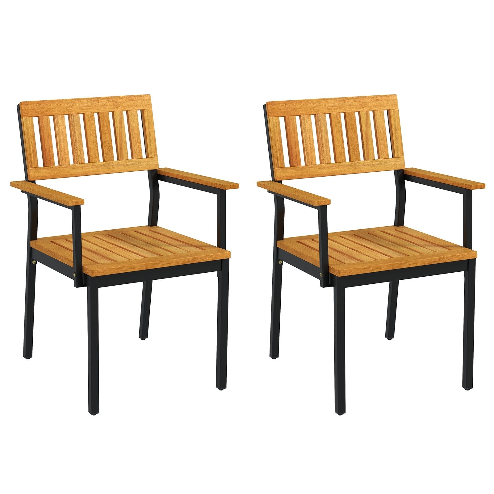 Patio Outdoor Dining Chair Set of 2 with Metal and Acacia Wood Frame, Natural Patio Dining Chairs Natural  at Gallery Canada