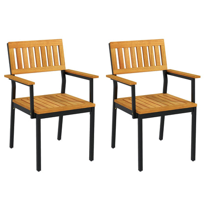 Patio Outdoor Dining Chair Set of 2 with Metal and Acacia Wood Frame, Natural Patio Dining Chairs Natural  at Gallery Canada