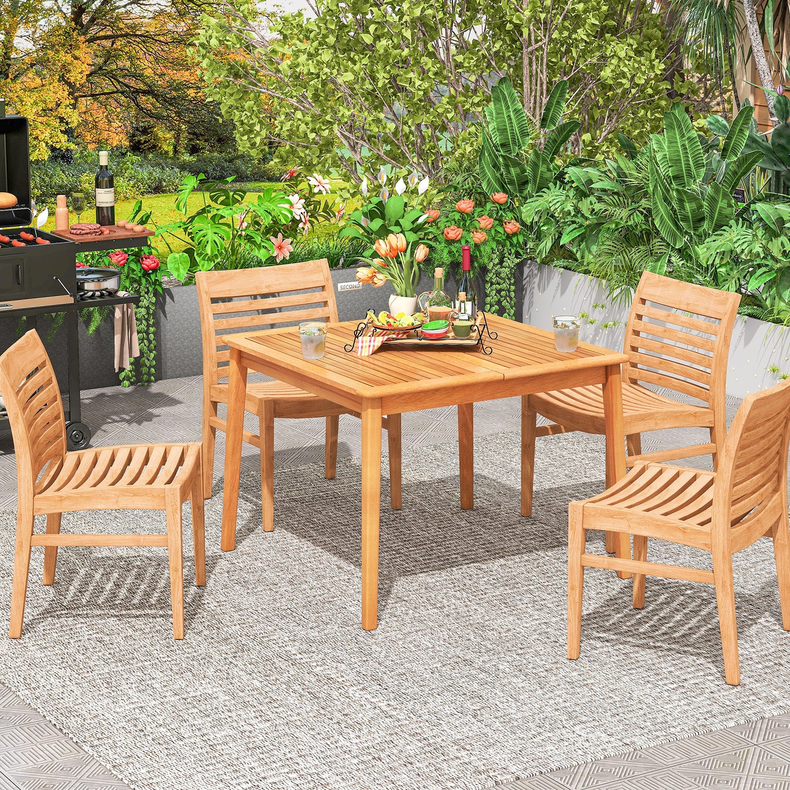 39 Inch Acacia Wood Dining Square Bistro Table with 1.96 Inch Umbrella Hole, Natural Patio Dining Tables   at Gallery Canada