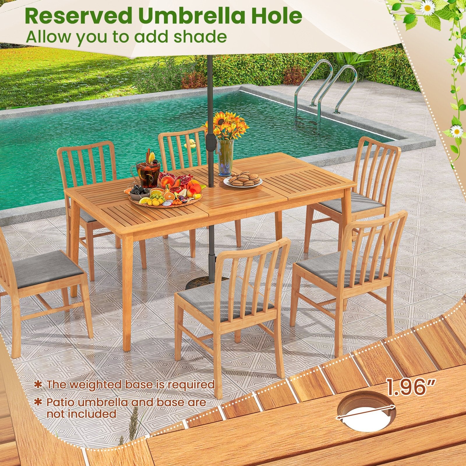 6-Person Outdoor Acacia Wood Rectangular Bistro Dining Table, Natural Patio Dining Tables   at Gallery Canada