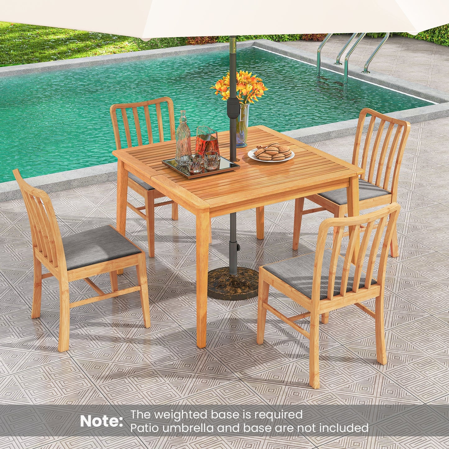 39 Inch Acacia Wood Dining Square Bistro Table with 1.96 Inch Umbrella Hole, Natural Patio Dining Tables   at Gallery Canada