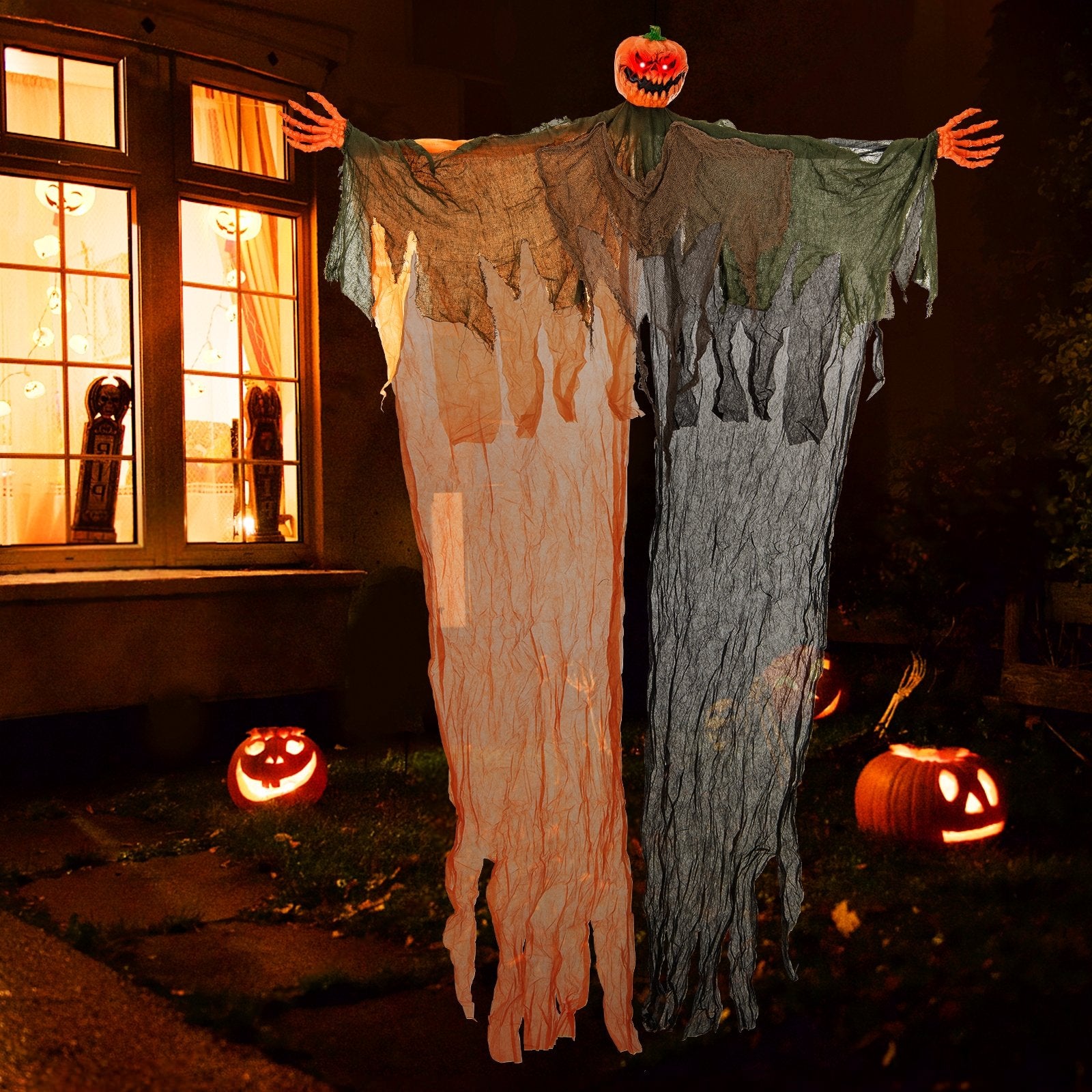 6 Feet Hanging Pumpkin Ghost with Red Glowing Eyes and Bendable Arms Halloween   at Gallery Canada