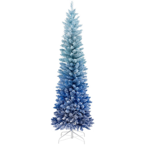 6 Feet Blue Gradient Snow Flocked Artificial Christmas Tree, Blue