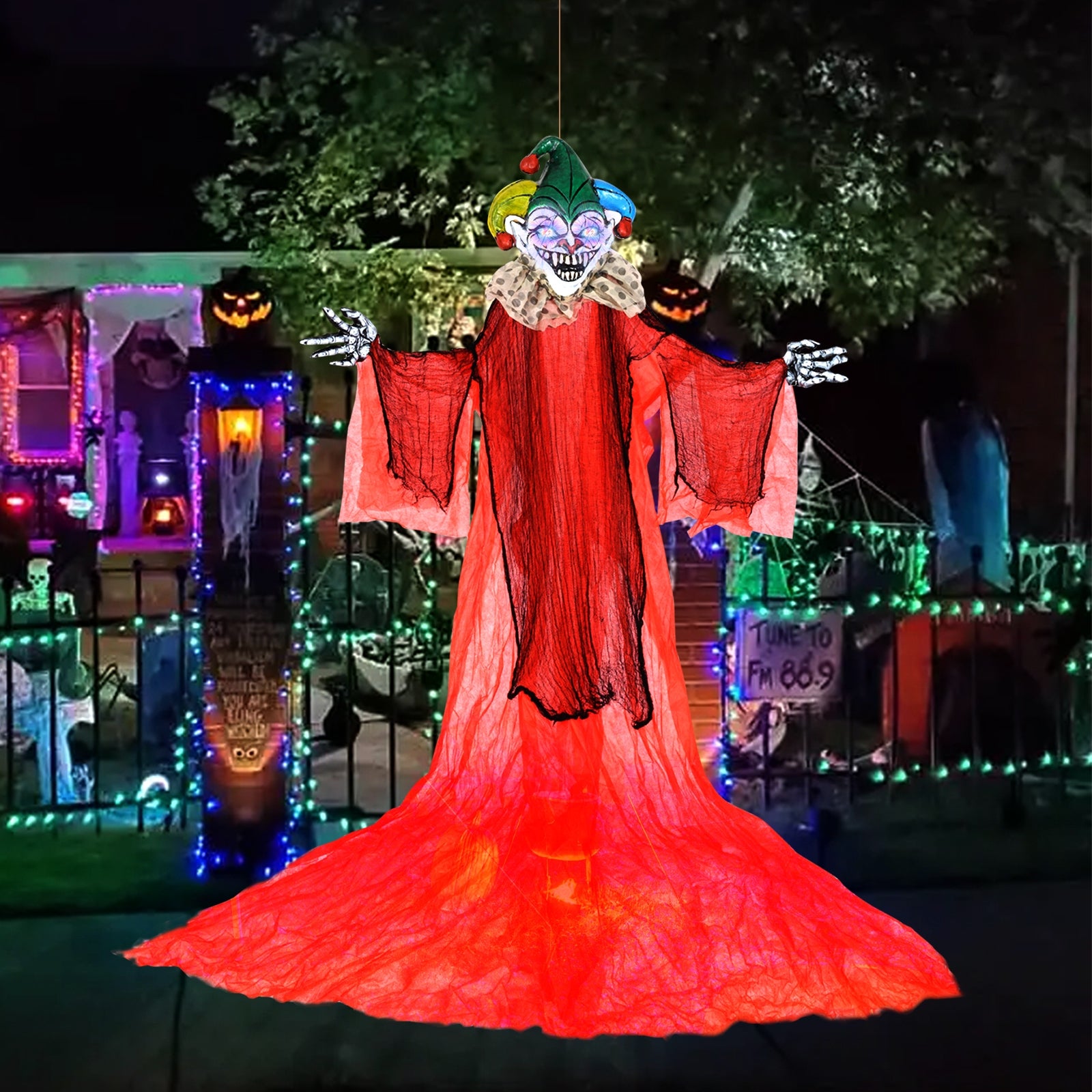 Halloween Hanging Clown with Wings and Lighted Colorful Eyes, Red Halloween at Gallery Canada