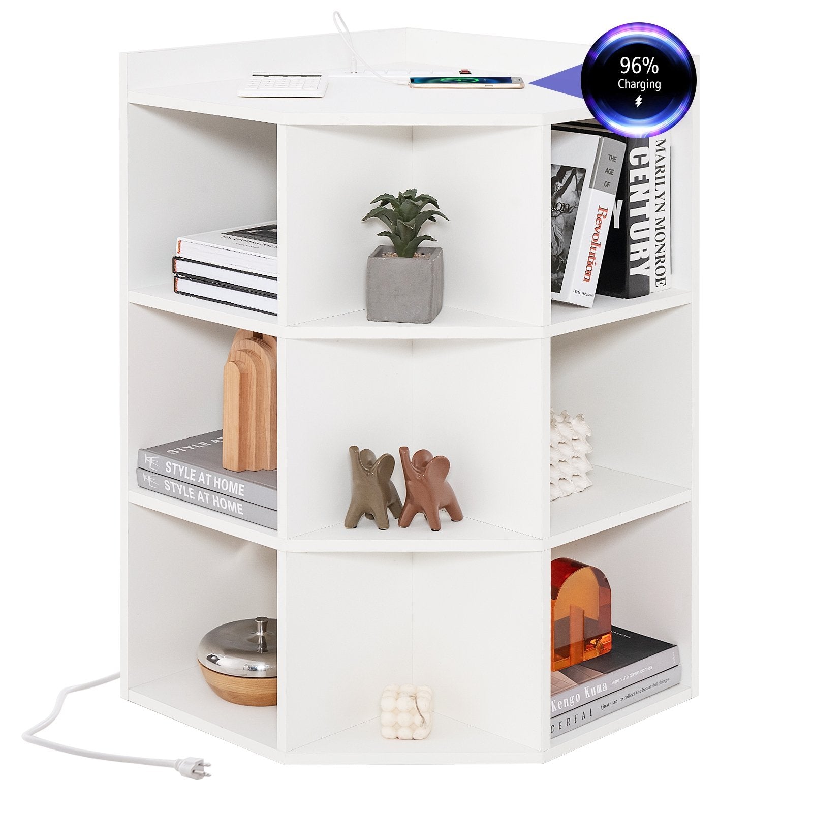 3-Tier Corner Cabinet with Charging Station for Bedroom, White Cabinets & Chests   at Gallery Canada