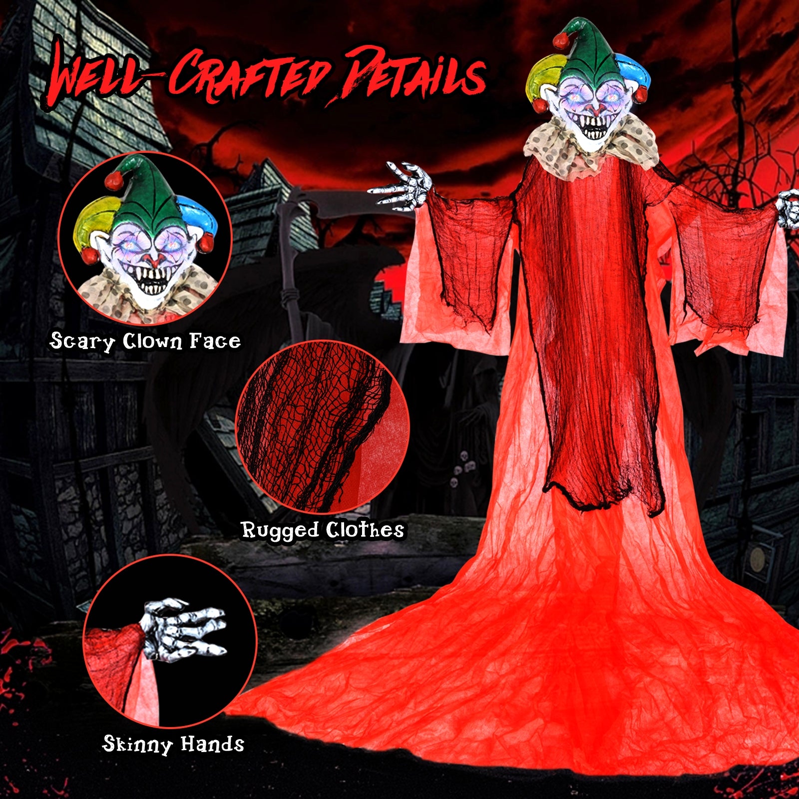 Halloween Hanging Clown with Wings and Lighted Colorful Eyes, Red Halloween at Gallery Canada