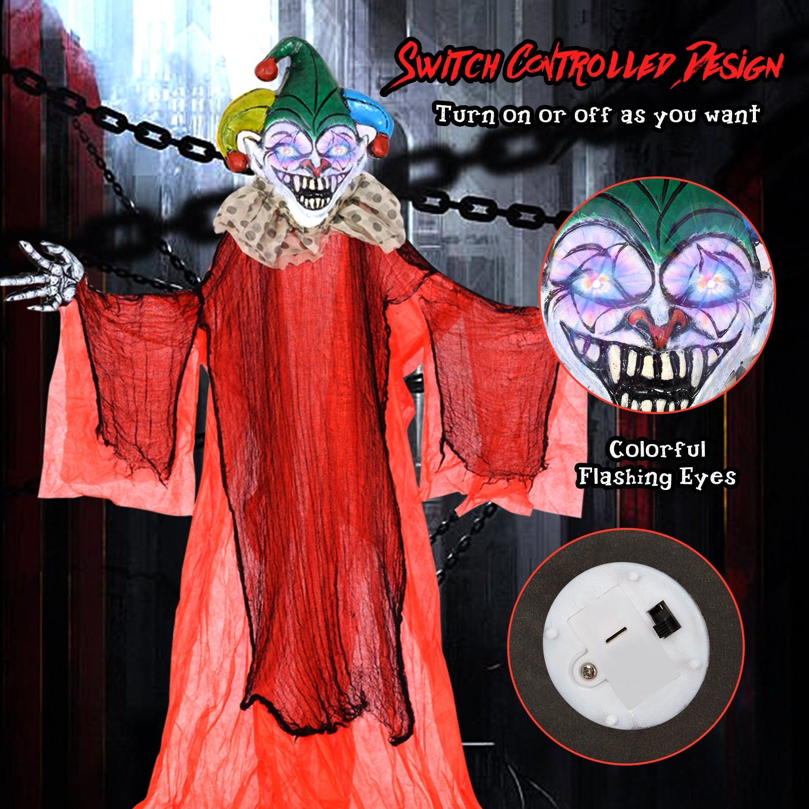 Halloween Hanging Clown with Wings and Lighted Colorful Eyes, Red Halloween at Gallery Canada