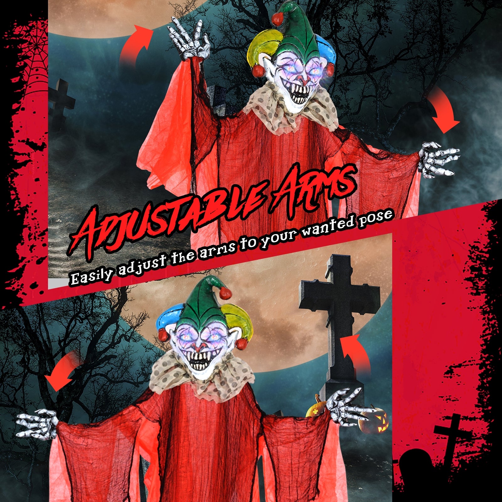 Halloween Hanging Clown with Wings and Lighted Colorful Eyes, Red Halloween at Gallery Canada
