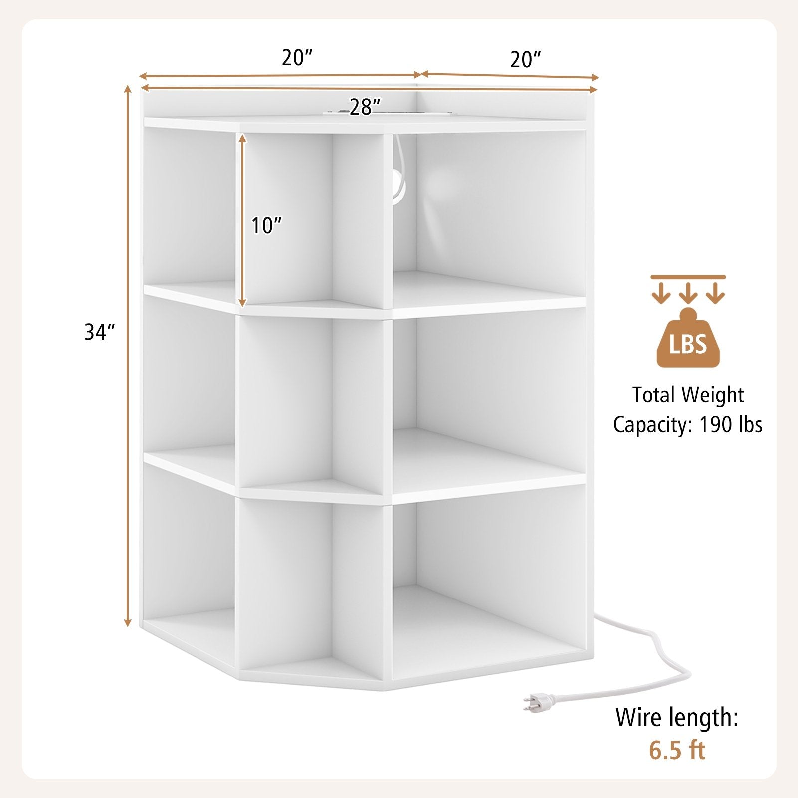 3-Tier Corner Cabinet with Charging Station for Bedroom, White Cabinets & Chests   at Gallery Canada