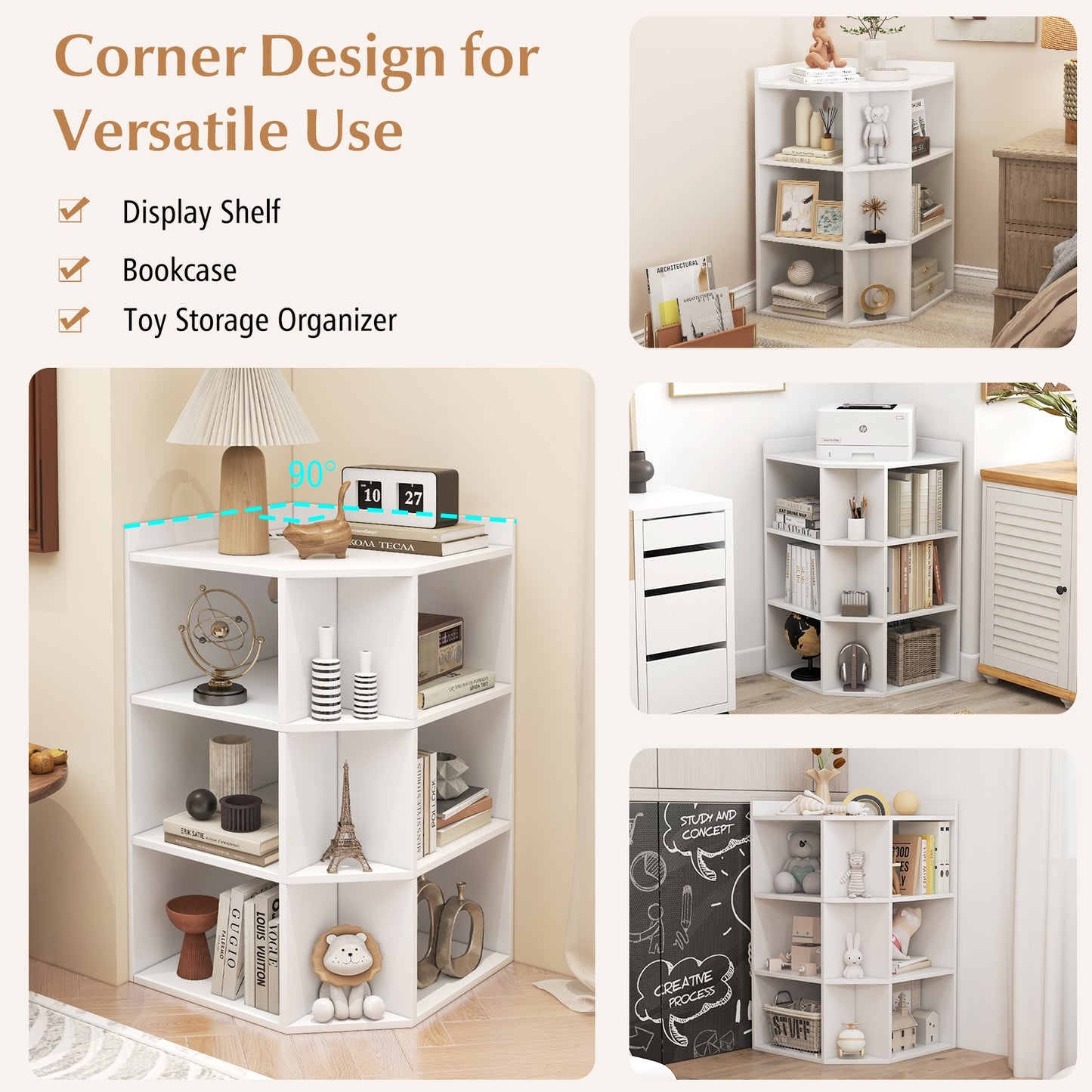 3-Tier Corner Cabinet with Charging Station for Bedroom, White Cabinets & Chests   at Gallery Canada