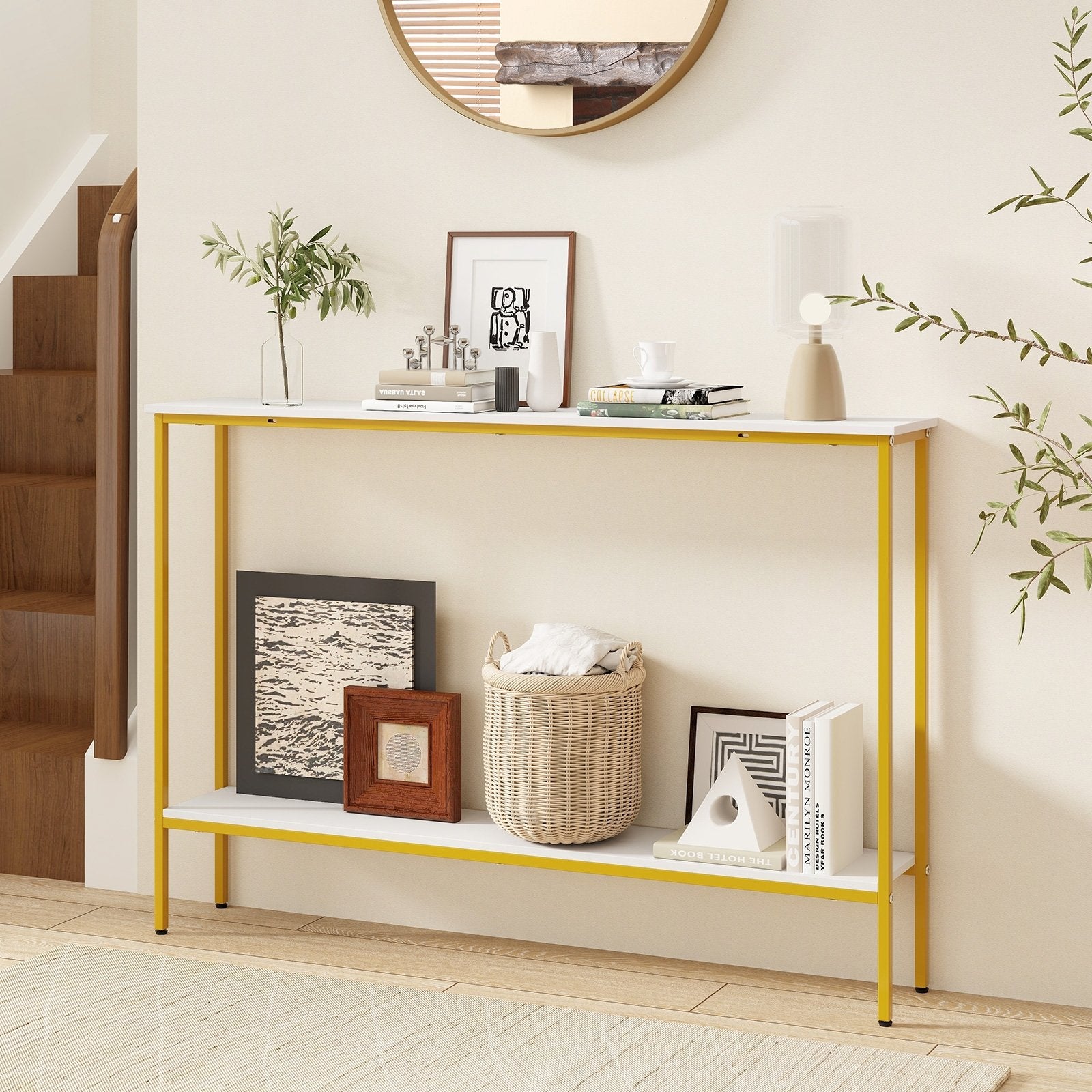 44 Inch Console Table with Shelf with Dual Anti-Tipping Kits, White Console Tables   at Gallery Canada