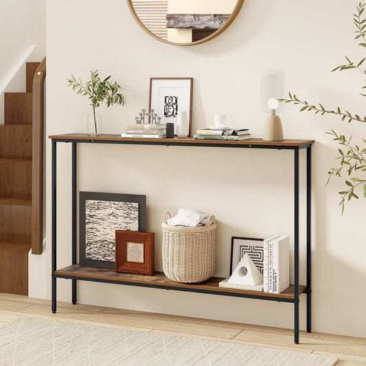 44 Inch Console Table with Shelf with Dual Anti-Tipping Kits, Rustic Brown Console Tables Rustic Brown  at Gallery Canada