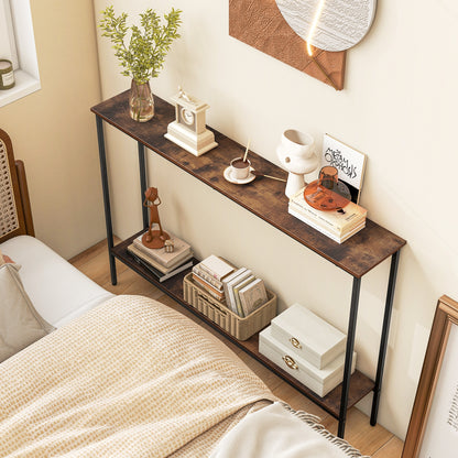 44 Inch Console Table with Shelf with Dual Anti-Tipping Kits, Rustic Brown Console Tables   at Gallery Canada