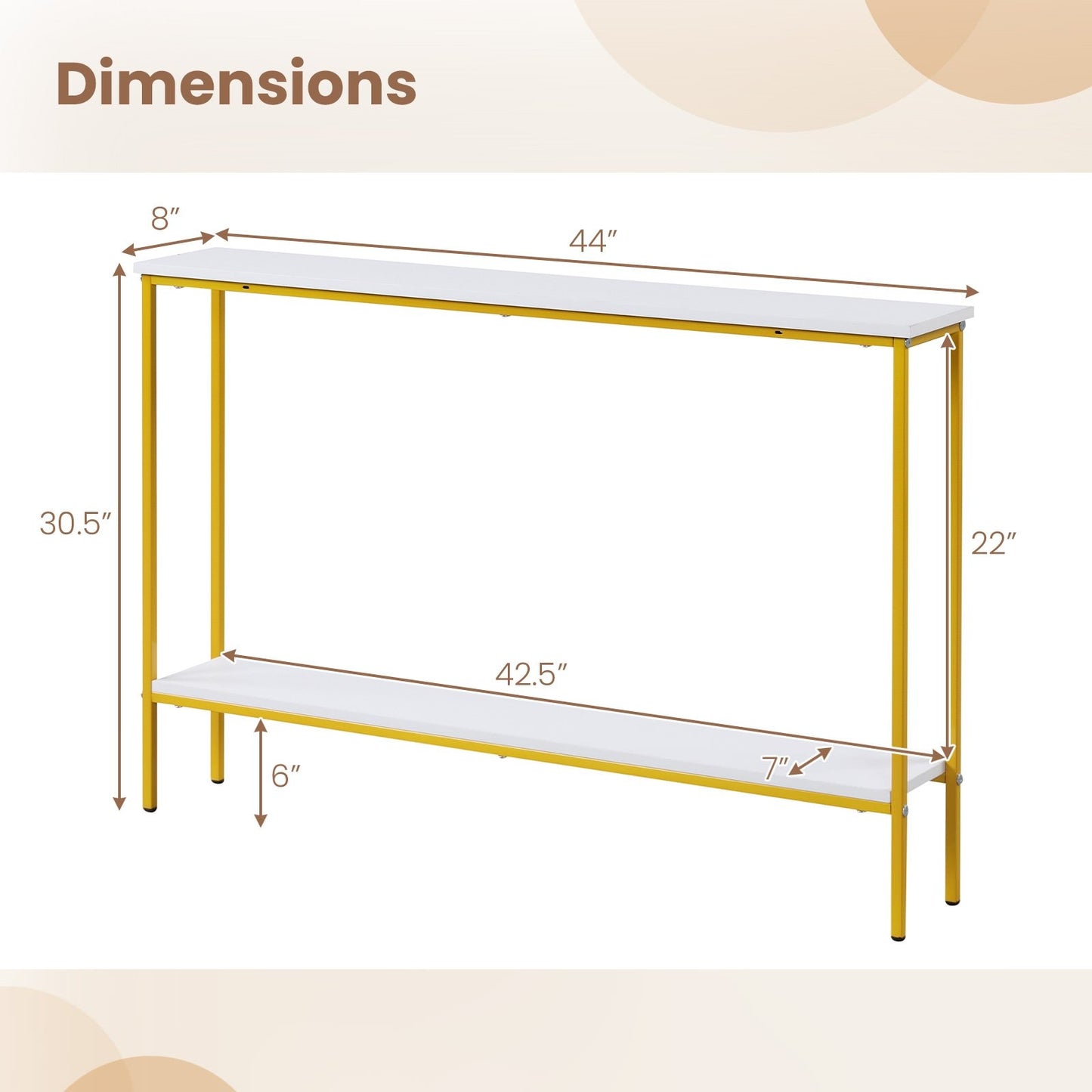 44 Inch Console Table with Shelf with Dual Anti-Tipping Kits, White Console Tables   at Gallery Canada