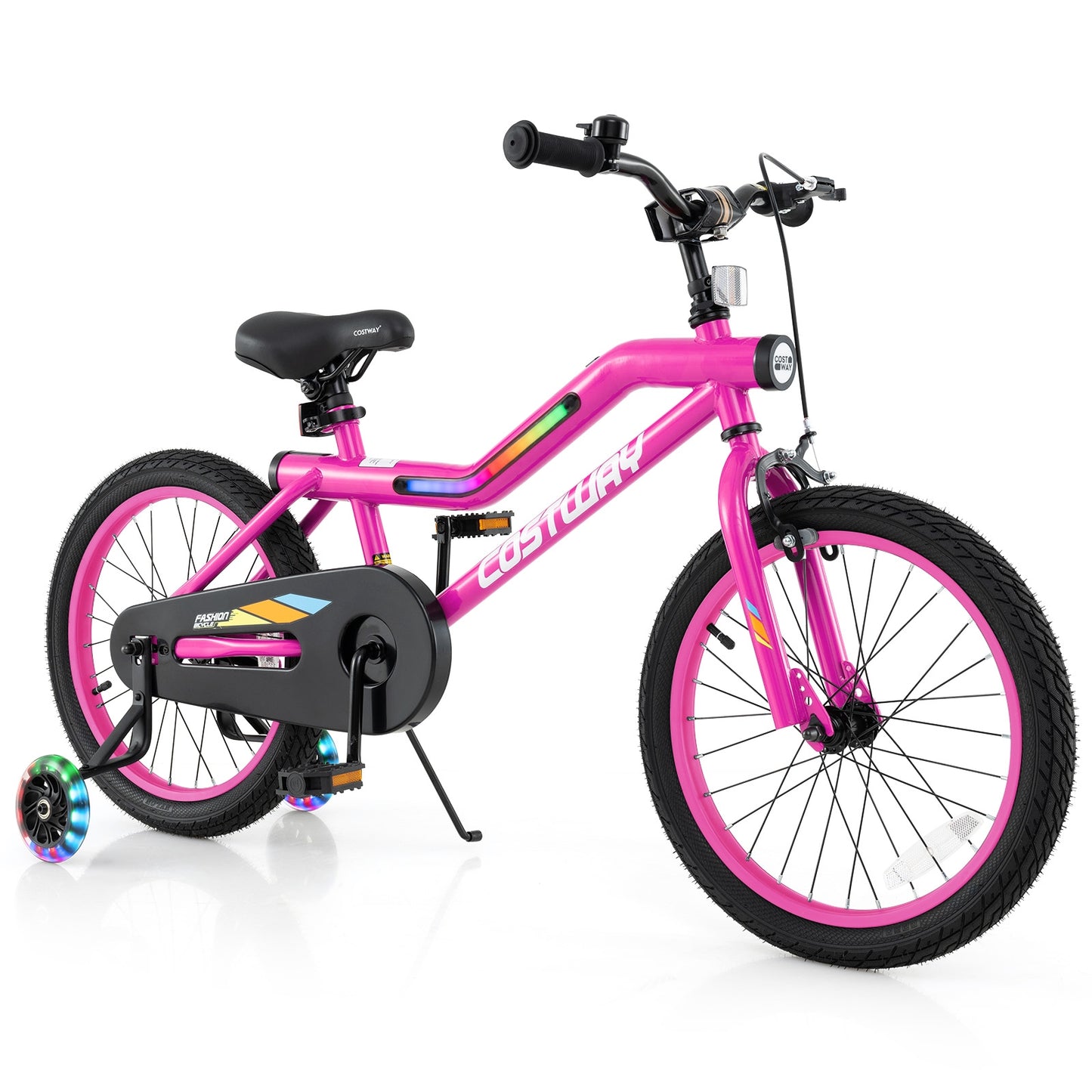 18 Inch LED Lighted Kids Bike with Training Wheels and Headlight for Ages 4-8 Years-18 inches, Pink Kids Bike Pink  at Gallery Canada